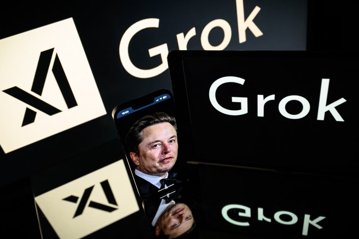 This photograph, taken on January 13, 2025, in Toulouse shows screens displaying the logo of Grok (AFP)