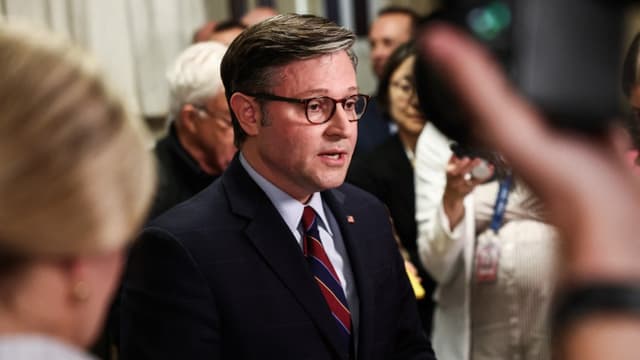 US Speaker of the House Mike Johnson (R-LA) departs after speaking to the press in the US Capitol on July 22, 2026, in Washington, DC. (Photo: AFP)