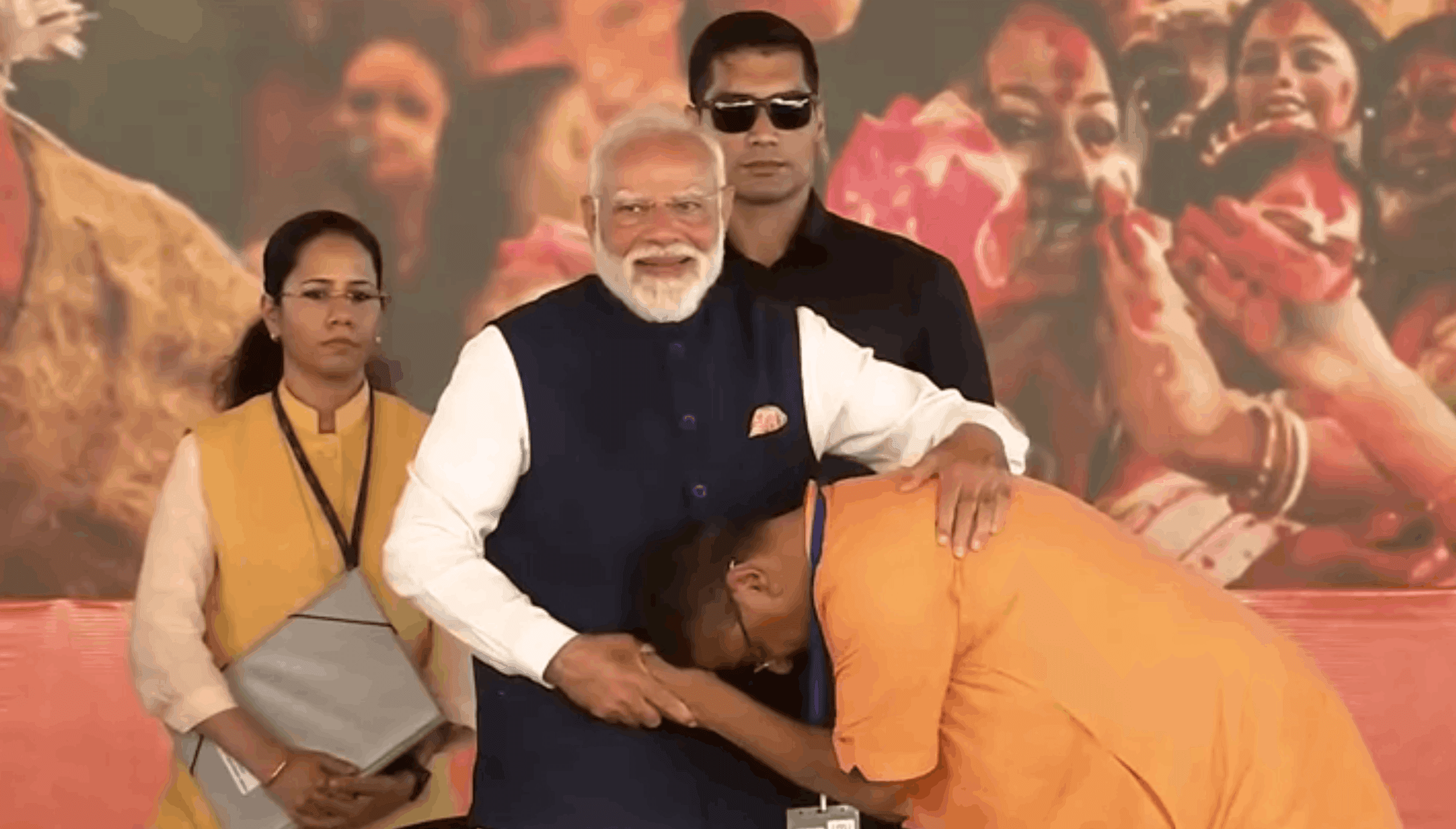 Newly elected BJP Chief Minister Suvendu Adhikari takes blessings from Indian Prime Minister Narendra Modi during his swearing-in ceremony in Kolkata, West Bengal, on May 9, 2026. (Photo: Screengrab/Reuters)