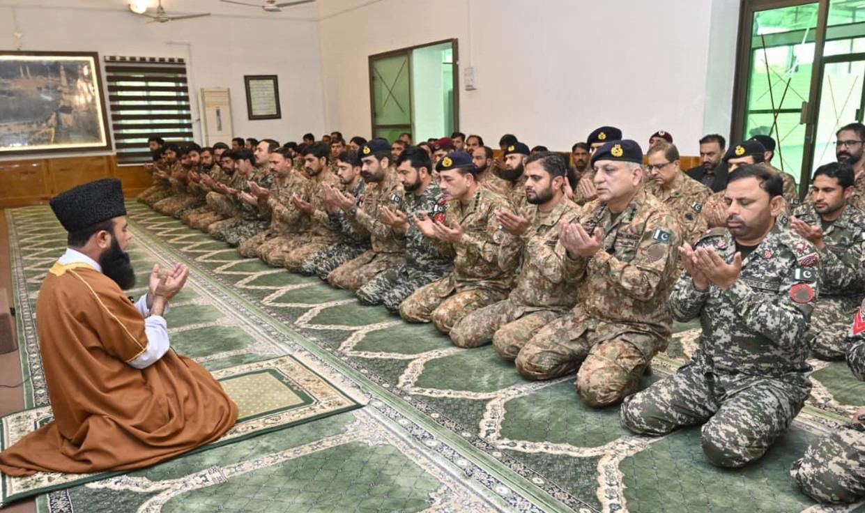 Chief of Defence Forces Field Marshal Syed Asim Munir offers Eid-ul-Fitr prayers with troops during his visit to Kurram on March 21, 2026. (Photo: ISPR)