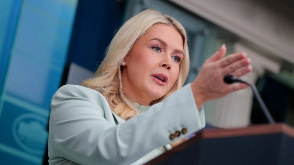 White House Press Secretary Karoline Leavitt takes questions during a news briefing in the James S. Brady Press Briefing Room of the White House on March 25, 2026 in Washington, DC.