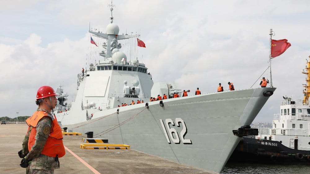This photo taken on July 15, 2024 shows the Chinese guided-missile destroyer Nanning at a naval port in Zhanjiang, south China's Guangdong Province. (AFP)