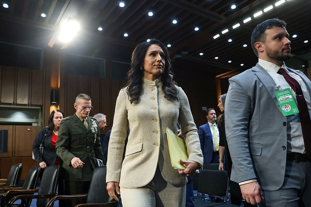 Director of National Intelligence Tulsi Gabbard prepares to leave at the conclusion of a Senate Intelligence Committee hearing on worldwide threats in the Hart Senate Office Building on March 18, 2026 in Washington, DC. (AFP)
