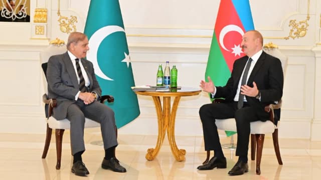 Prime Minister Shehbaz Sharif meets with President of Azerbaijan Illham Aliyev; Chief of the Army Staff Field Marshal Syed Asim Munir is also present (Friday, November 7, 2025). (File photo: Handout/PMO)